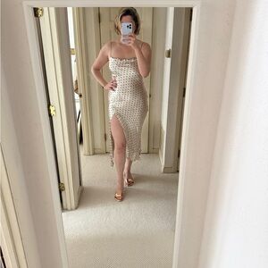 Bec & Bridge cream & navy polkadot slip dress